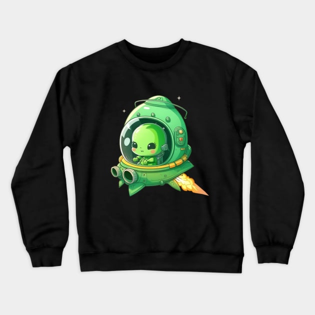 Cute alien in its cute spaceship Crewneck Sweatshirt by Kamila's Ideas